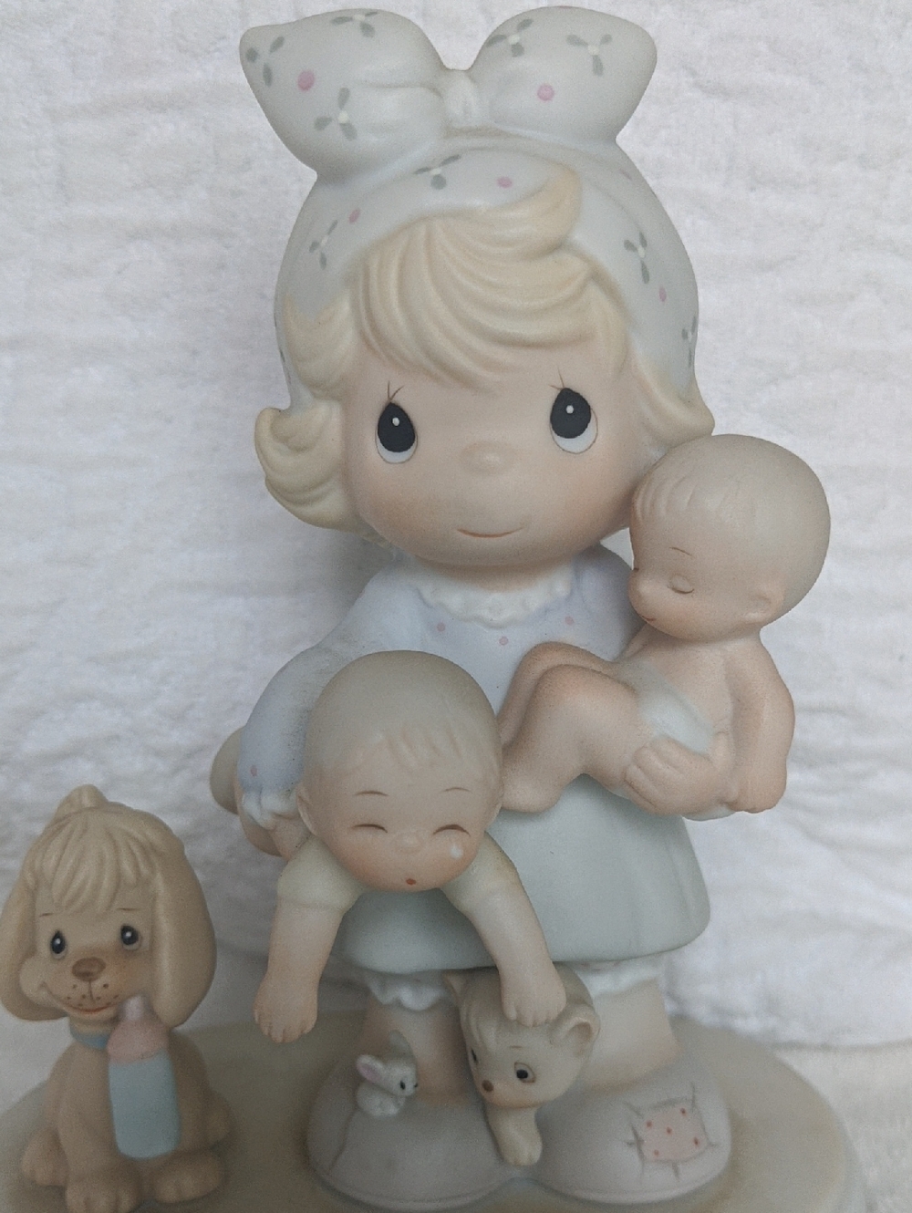 Precious Moments JOY OF THE LORD Pastel Blue Girl with Babies and Pets Figurine